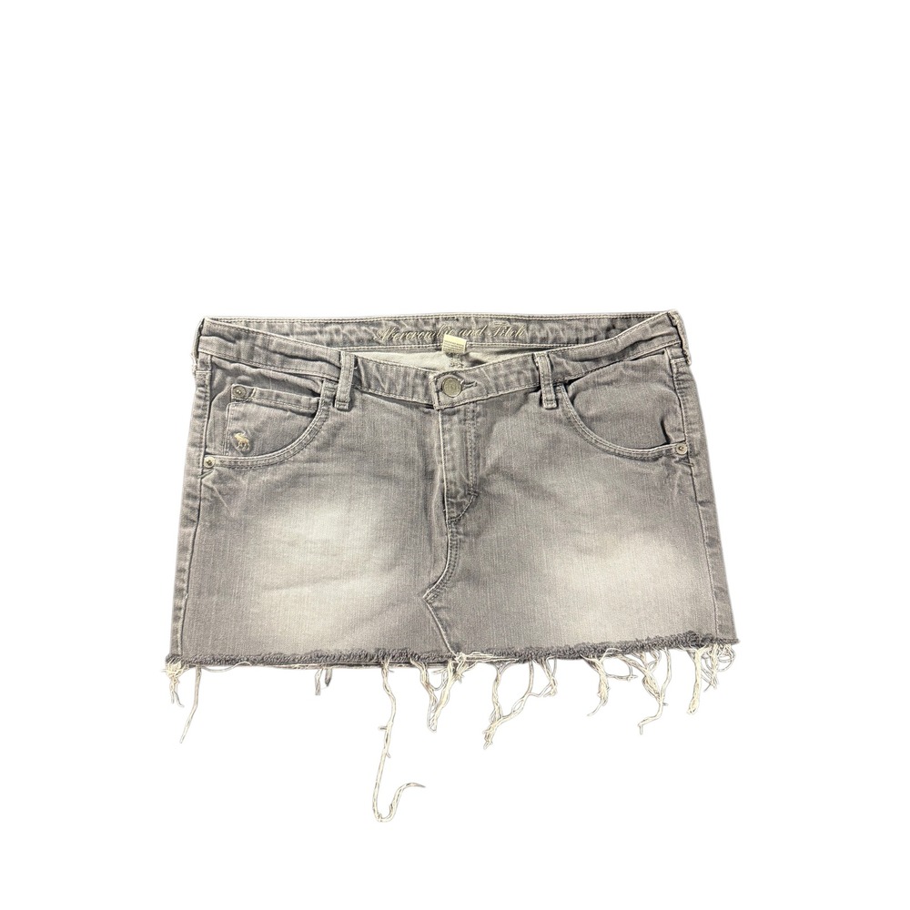Abercrombie & Fitch Gray Denim Mini Skirt Raw Hem Low Rise Y2K Size 4